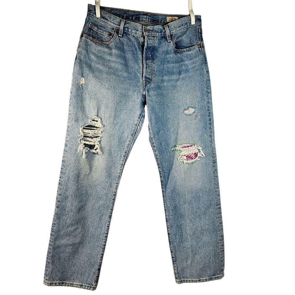 Levis 501 150th Anniv Ed 90s Jeans Womens Size 32/32 Button Fly Upcycled Ripped